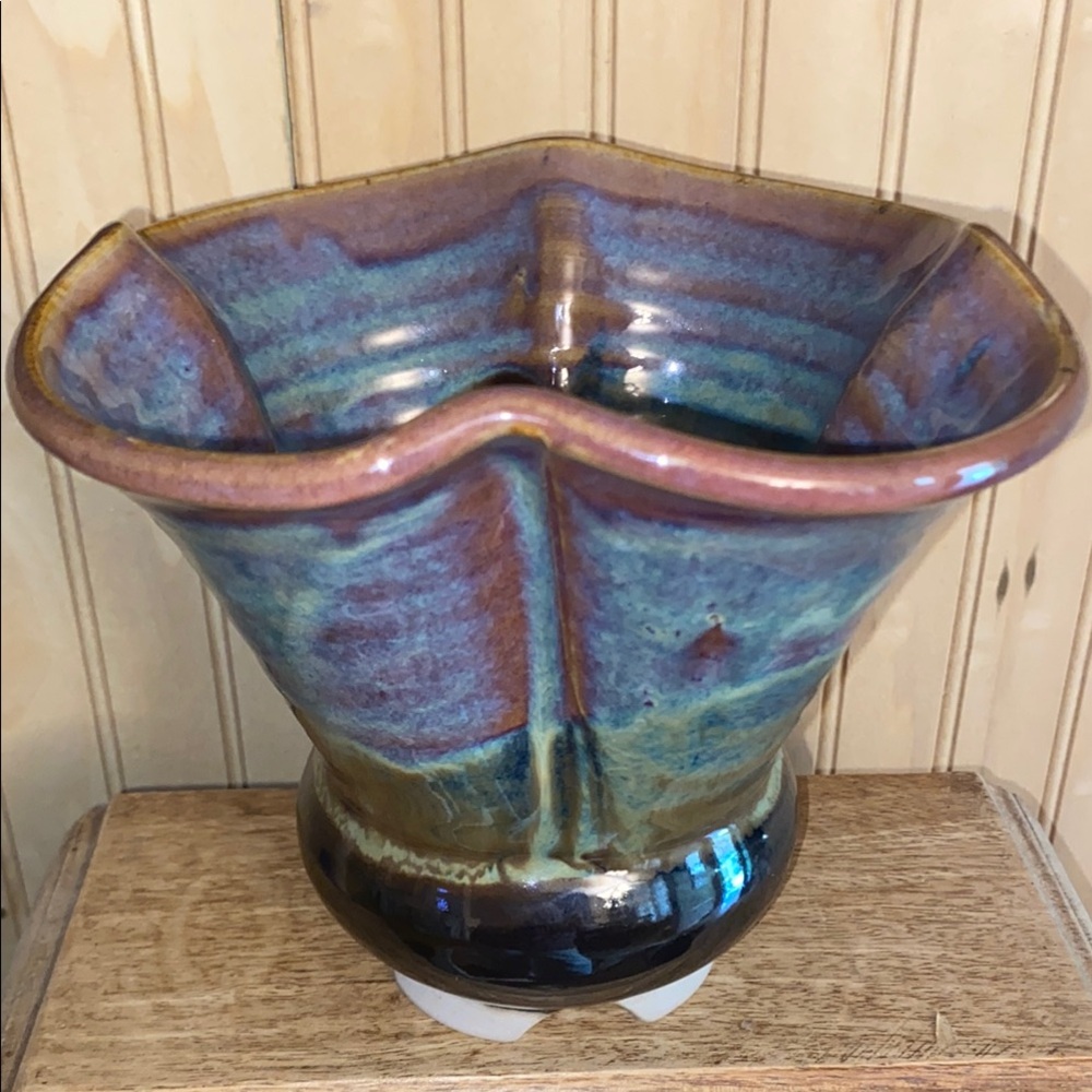 Multicolor handmade pottery vase/planter signed by Berger